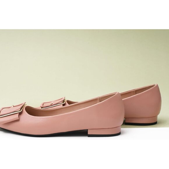 Women's Pointed Toe Ballet Flats Pull-On Pink Comfort Office Work Flat Shoes - Picture 3 of 5